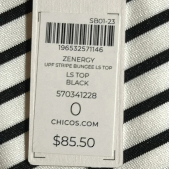 NWT CHICO’S SMALL/SIZE O UPF LONG SLEEVE BLACK TOP STRIPE SHIRT BLOUSE - Picture 4 of 10